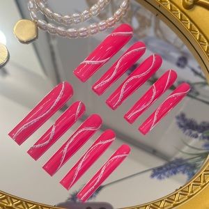 Om1193 Pink Super Long Handmade Press On Nails